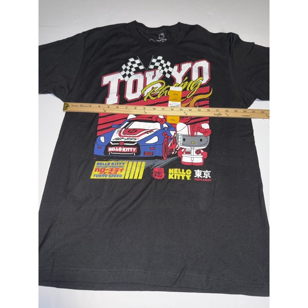 Hello Kitty Men T-Shirt Large Tokyo Japan Racing Sanrio Cartoon Cotton Black NWT - Picture 5 of 7